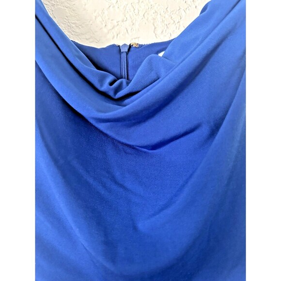 Siena Women's Chain-Trim Ruched at front high-low hem Bodycon Dress Blue 4 - Picture 7 of 10